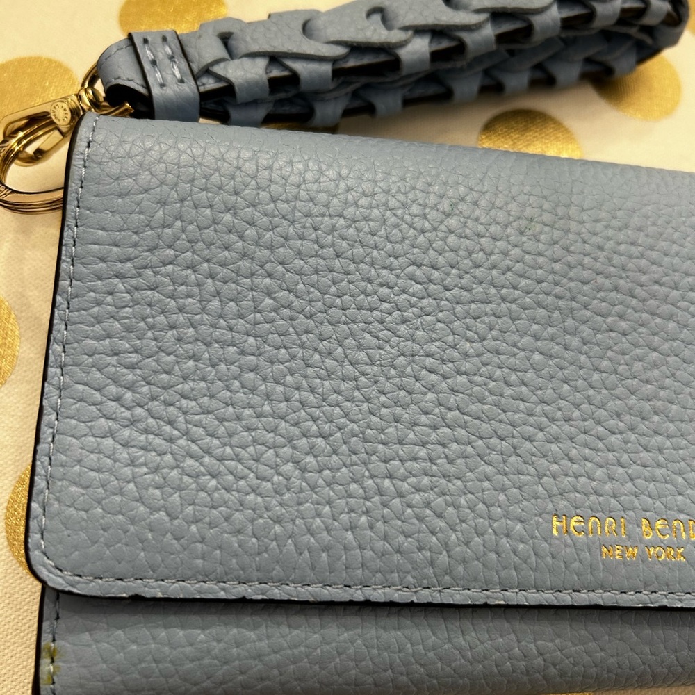 Henri Bendel New York Light Blue Leather Wristlet Clutch Braided Strap - Picture 2 of 16